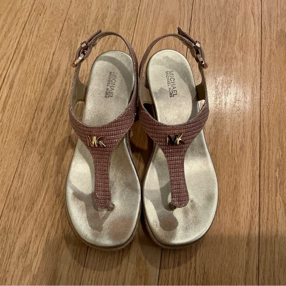 ✨Michael Kors Laney Sparkle Pink & Gold Espadrille Wedge Sandals💖 - Picture 7 of 12